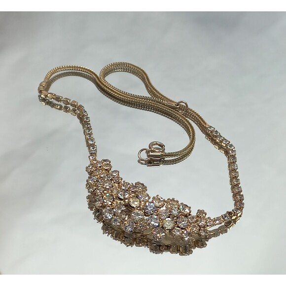 Vintage HOBE' rhinestone cluster choker necklace Signed - Picture 6 of 11